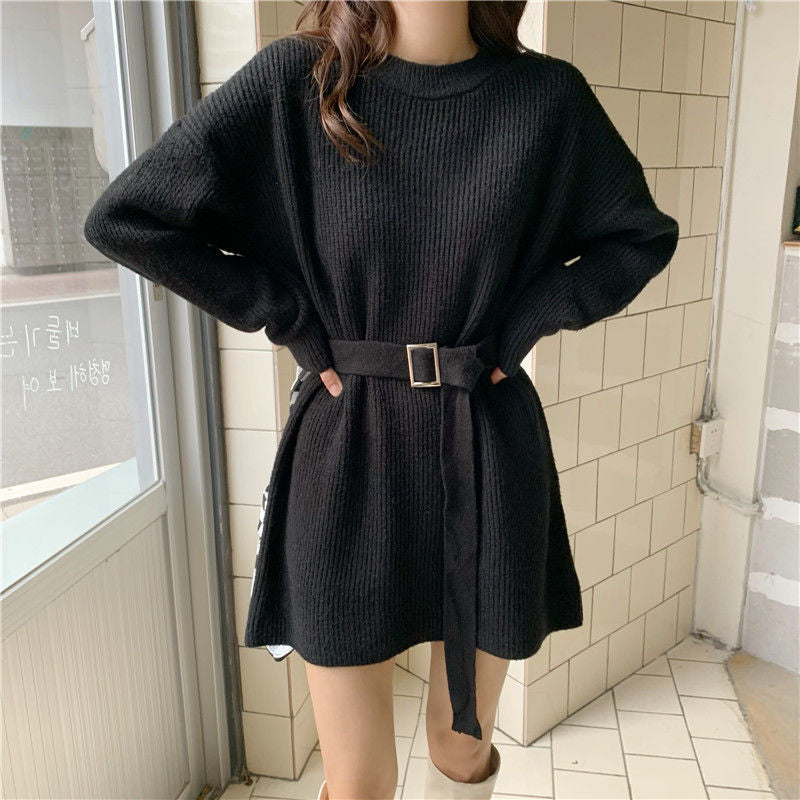 Damen Strickkleid Lockerer Schnitt Mit Taillengürtel Norvielle