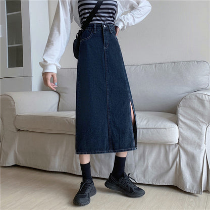 Damen Denim-Rock Lang mit Seiten-Schlitz