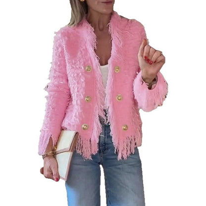 Damen Fransenjacke Goldene Knöpfe Norvielle