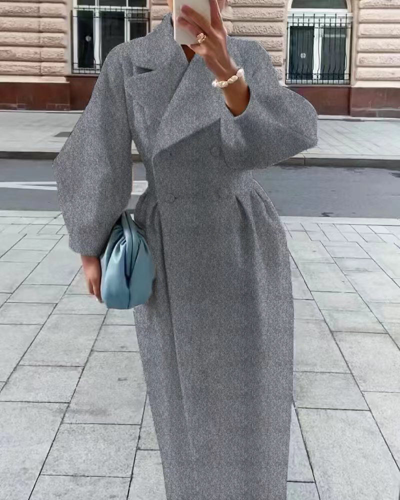 Damen Wollmantel Doppelreihig Reverskragen Eleganter Schwarz - Norvielle