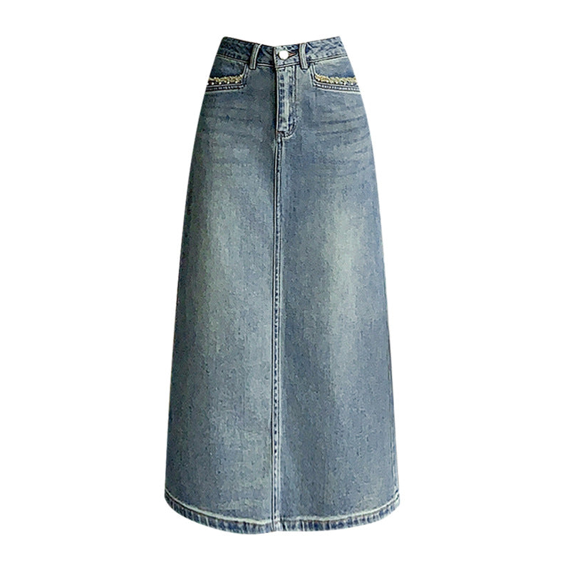 Damen Denim Midi-Rock Schwingender Saum