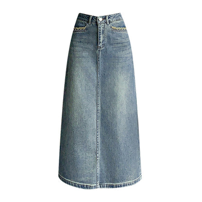 Damen Denim Midi-Rock Schwingender Saum