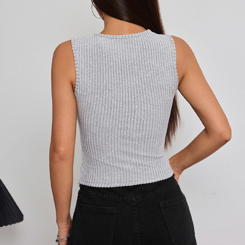 Damen Rippshirt Figurbetont Knopfleiste Norvielle