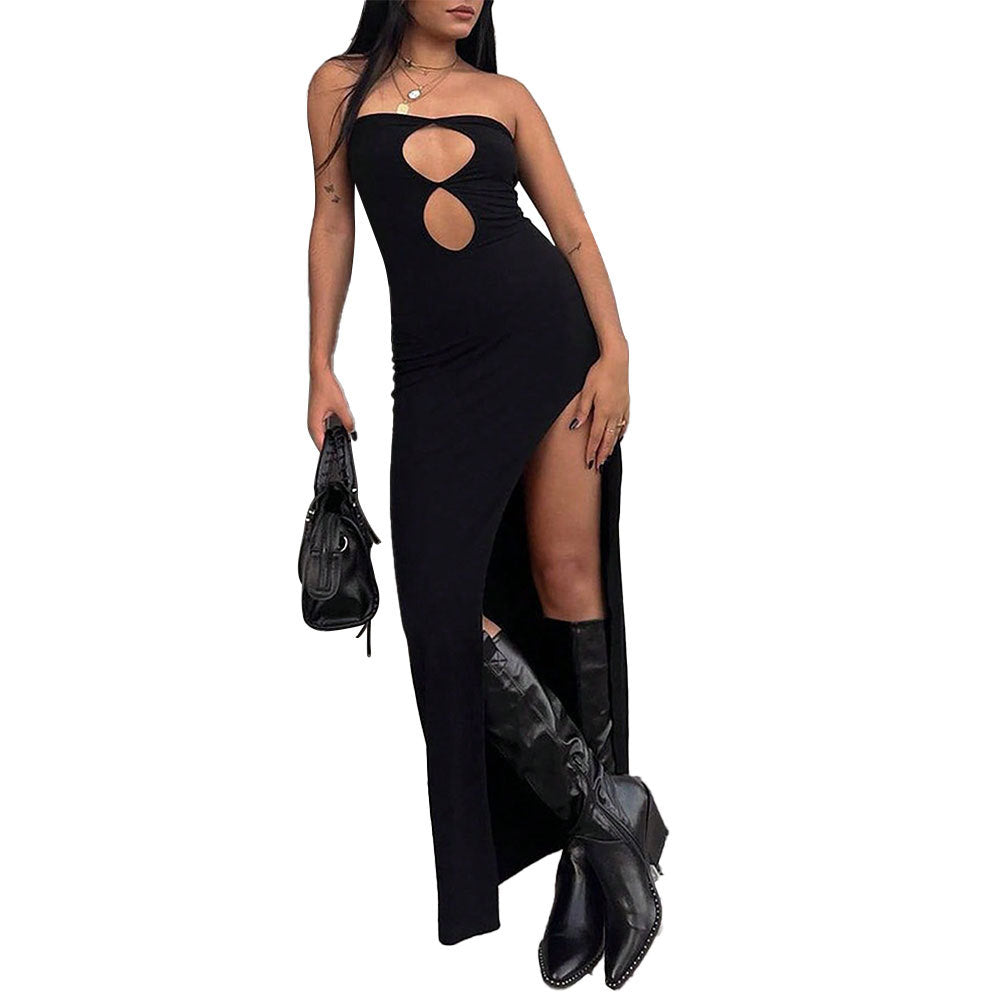Damen Maxikleid Asymmetrischer Schlitz Cut-Out-Details Norvielle