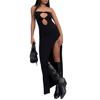 Damen Maxikleid Asymmetrischer Schlitz Cut-Out-Details Norvielle