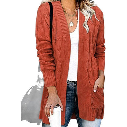 Damen Strickjacke Kabelmuster Offene Taschen Norvielle