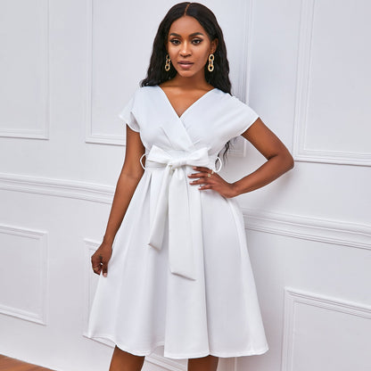 Damen Wickelkleid V-Ausschnitt Gürtel Norvielle - Norvielle