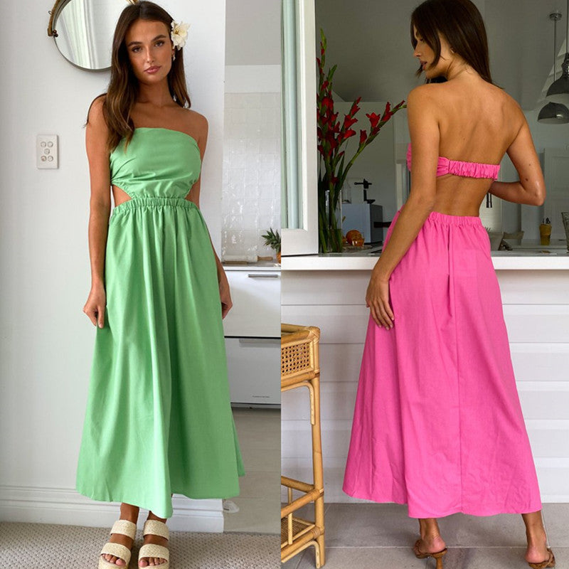 Damen Maxikleid Schmal Oberteil Elastischer Taillenbund - Norvielle