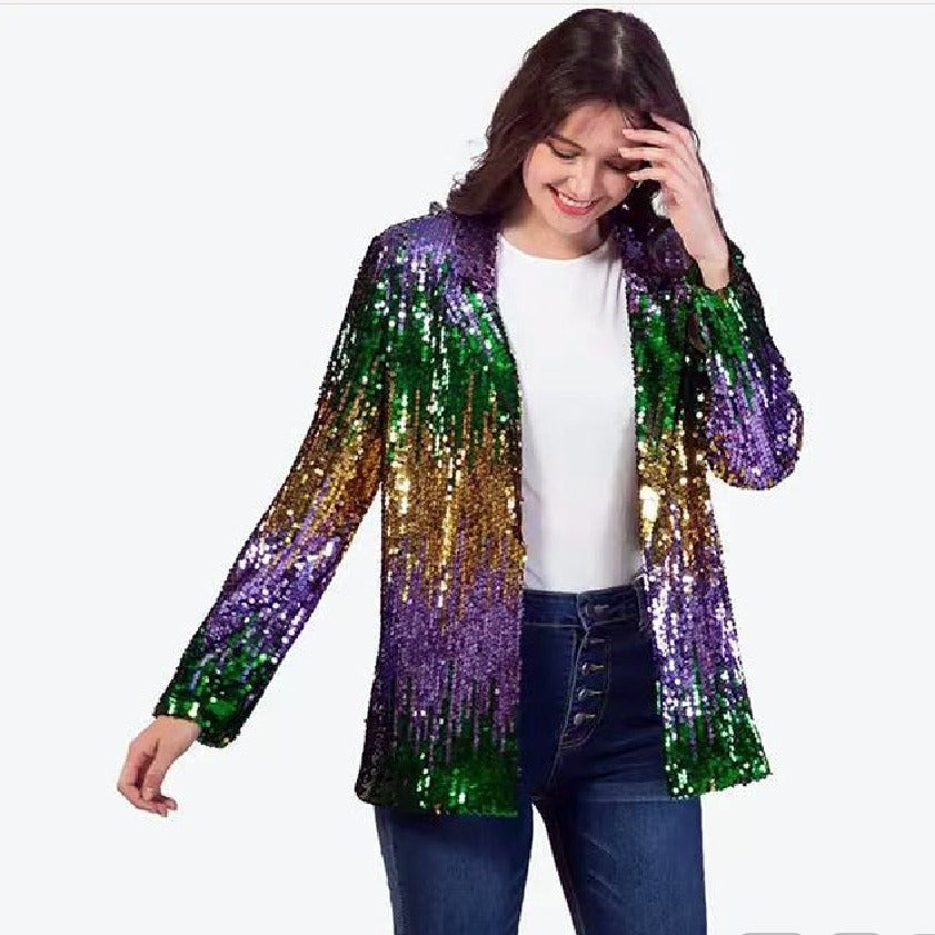 Damen Glitzerjacke Pailletten Langer Arm Offener Schnitt Norvielle - Norvielle