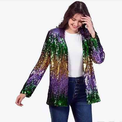 Damen Glitzerjacke Pailletten Langer Arm Offener Schnitt Norvielle - Norvielle