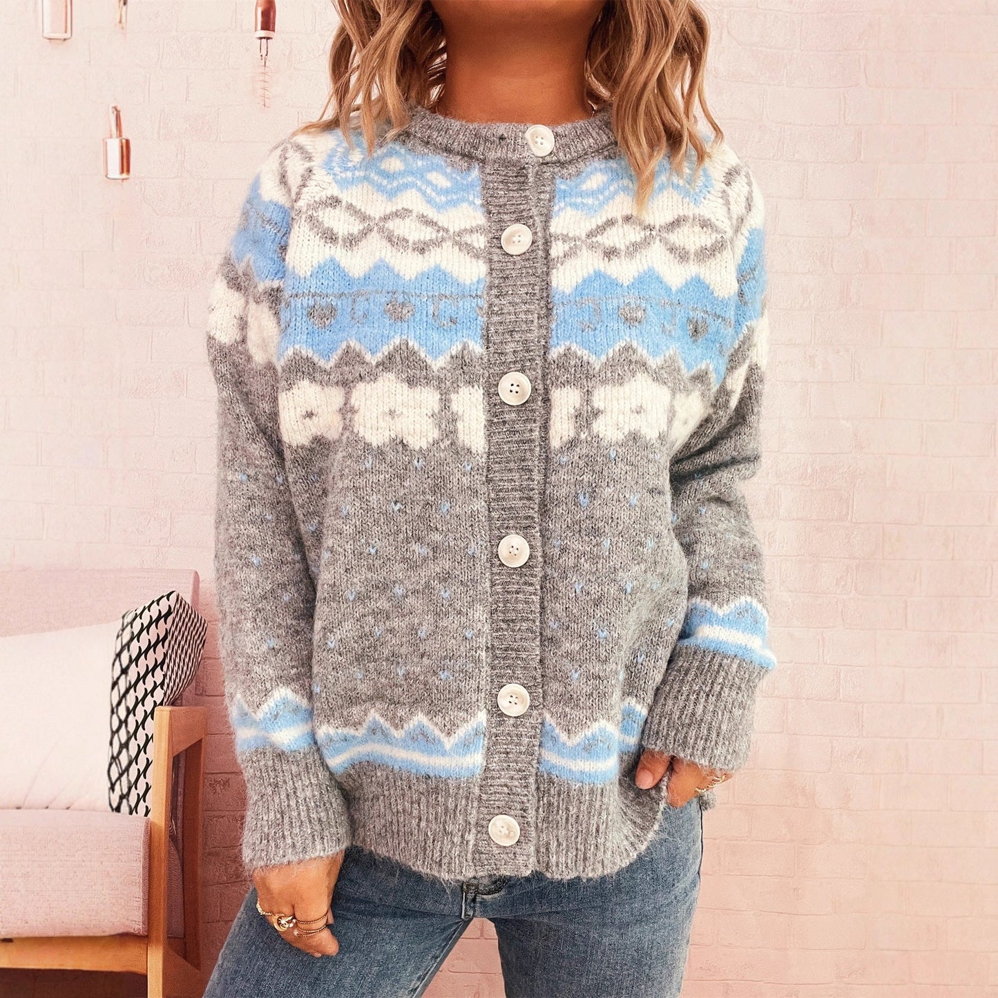 Damen Strickjacke Norweger-Muster Kuschelig Norvielle