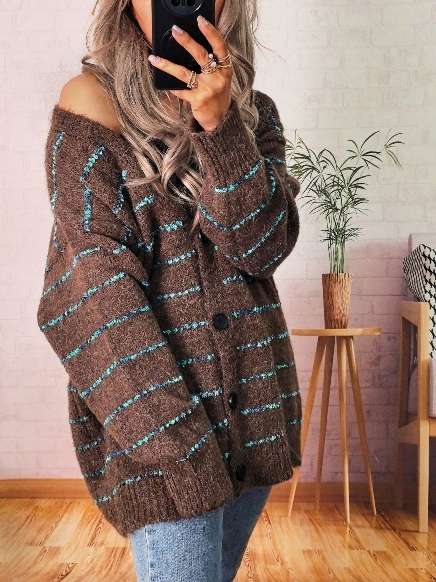 Damen Strickjacke Kontraststreifen Norvielle