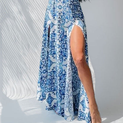 Damen Maxikleid mit seitlichem Schlitz und Blumenmuster