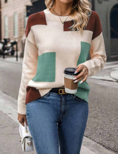 Damen Pullover Geometrisches Muster Baumwolle Stylischer Schnitt