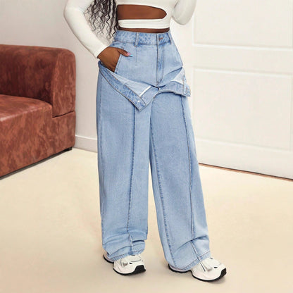 Damen Weite Jeans Asymmetrisch Norvielle