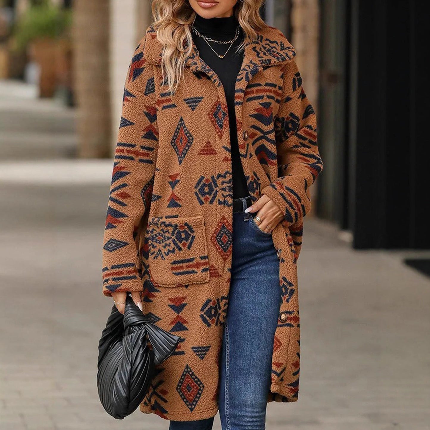 Damen Langarmjacke Geometrisches Muster Norvielle