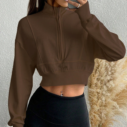 Damen Cropped Sweatshirt Softes Material Hochschließender - Norvielle