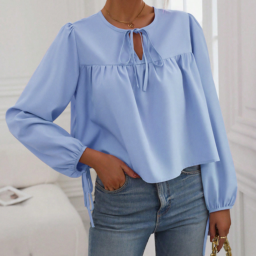 Damen Bluse Lässiger Schnitt Dekoratives Bindeband Norvielle