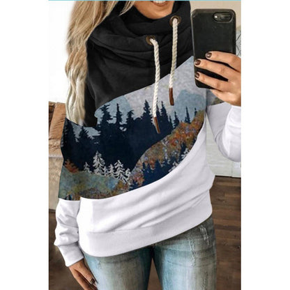 Damen Kapuzenpullover Weiches Innenfutter Berglandschaftsdesign