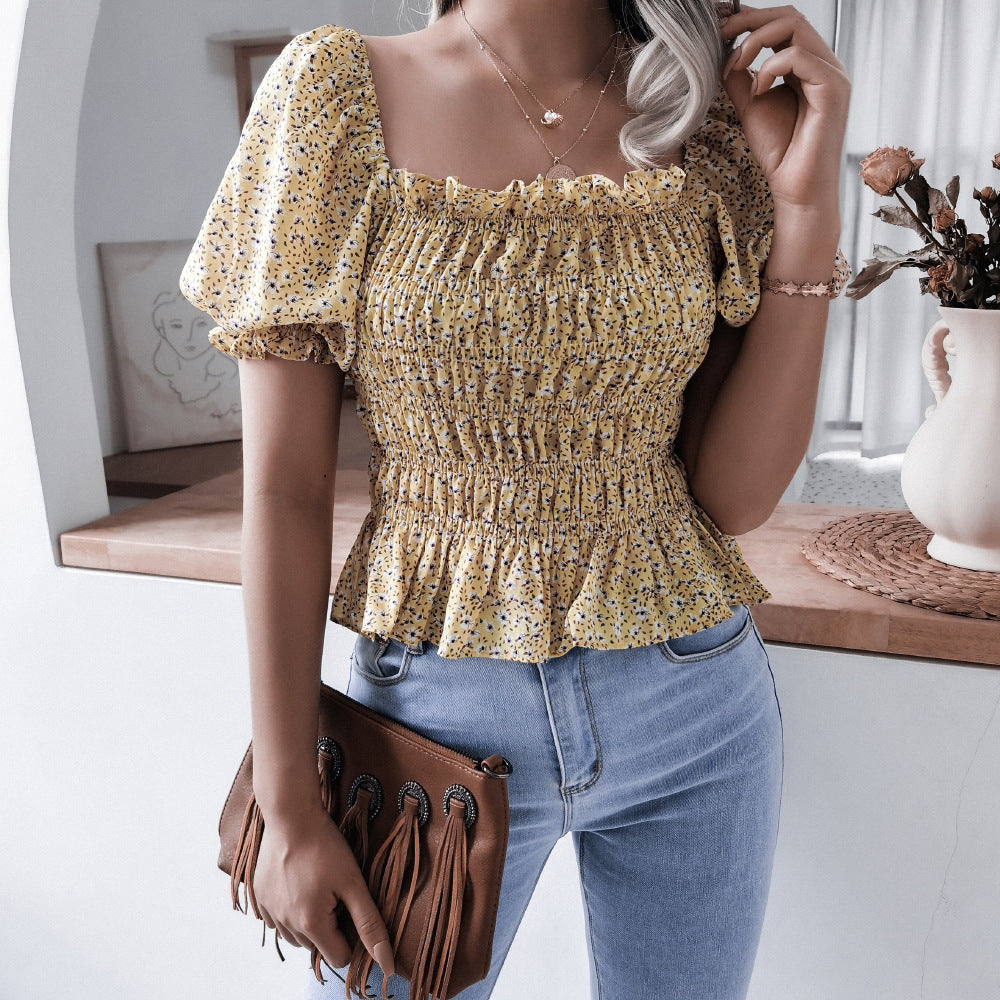 Damen Bluse Elastisch Puffärmel Norvielle