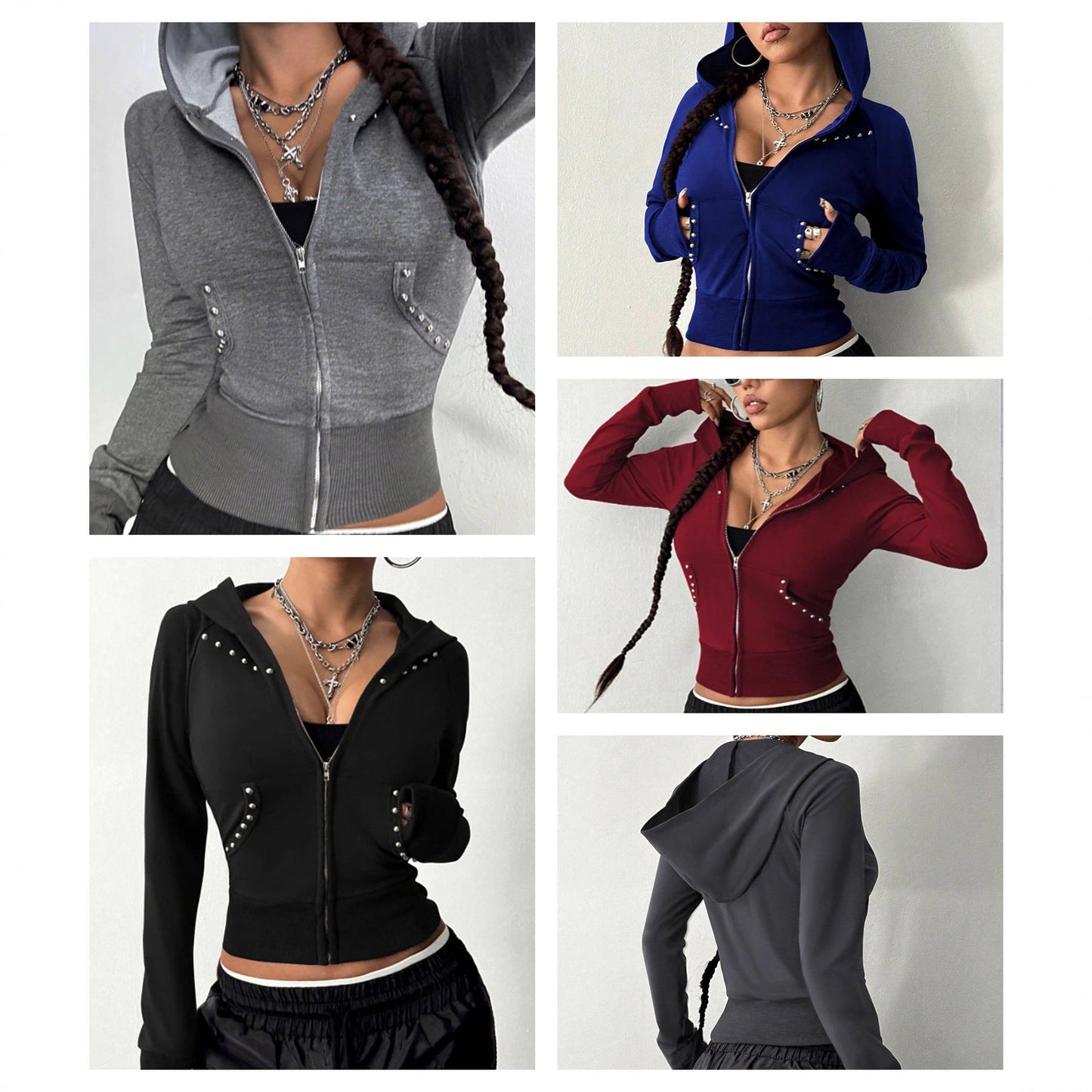 Damen Sportjacke Kapuzenjacke Strassdetails Schwarz - Norvielle
