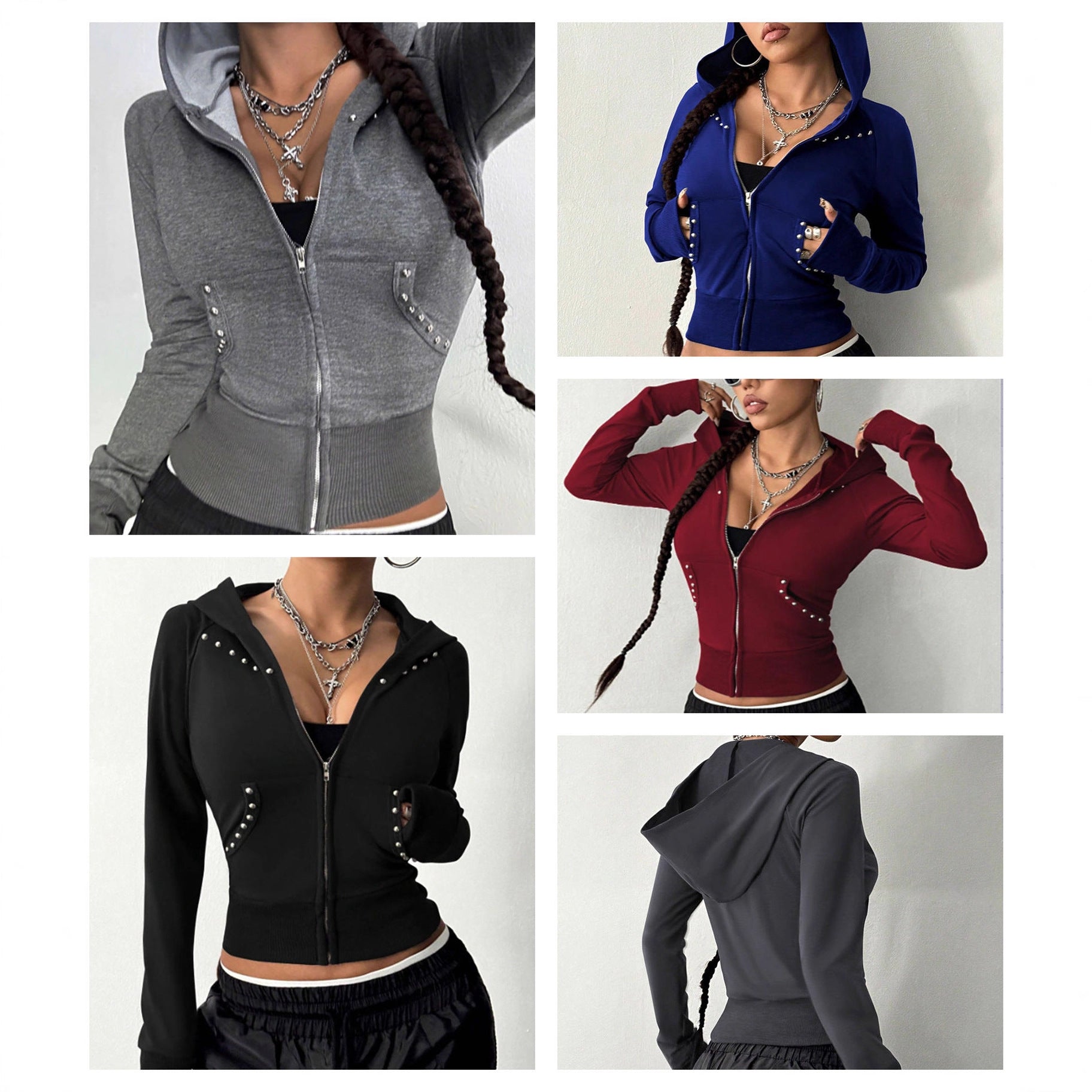 Damen Sportjacke Kapuzenjacke Strassdetails Schwarz - Norvielle