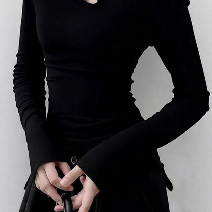 Damen Langarm-T-Shirt Asymmetrischer Ausschnitt Norvielle