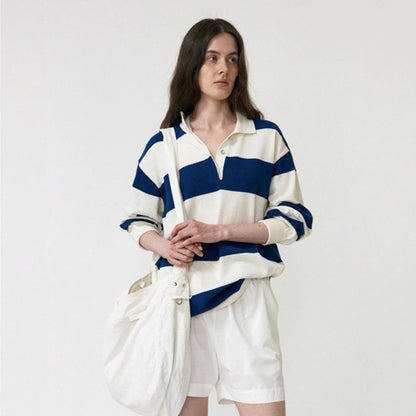 Damen Poloshirt Gestreift Langarm Norvielle