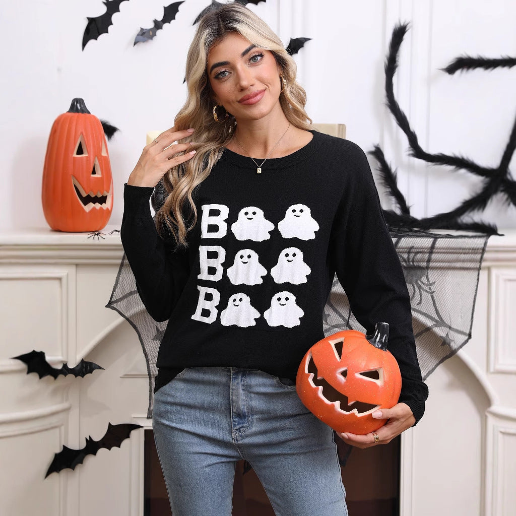 Damen Halloween Pullover Geistermotiv Weit