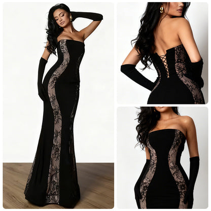 Damen Abendkleid Edles Spitzen-Design Schwarz - Norvielle