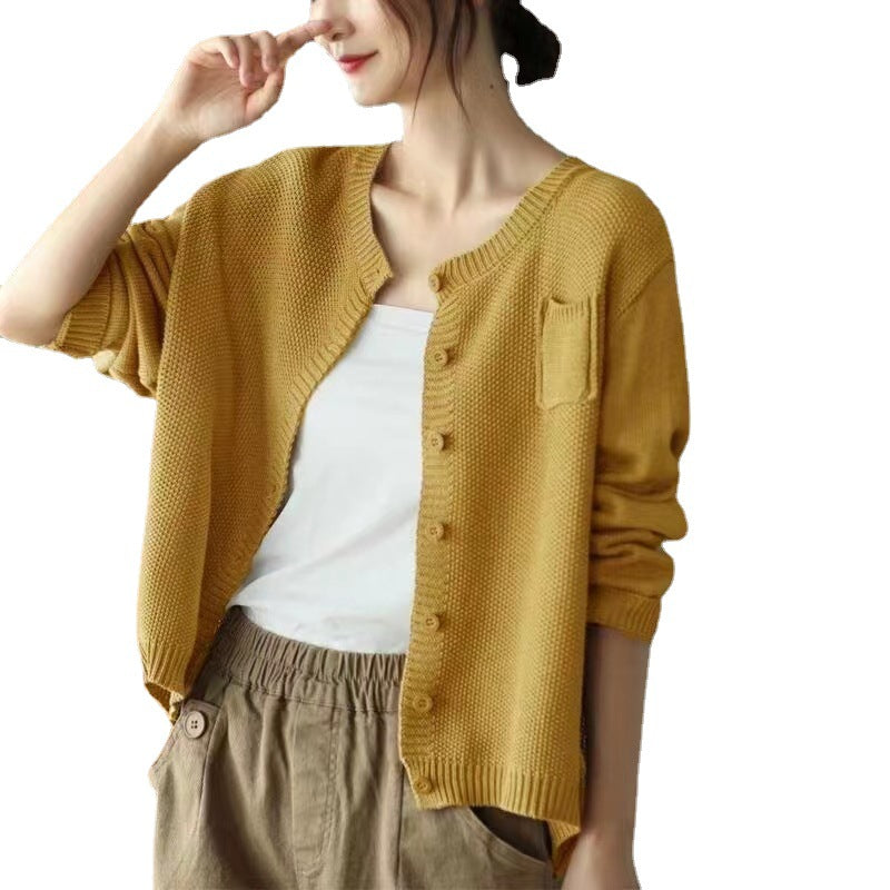 Damen Strickcardigan Leicht Knöpfe Taschen Beige
