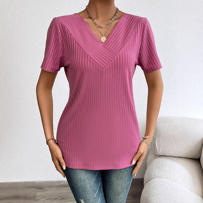 Damen T-Shirt V-Ausschnitt Plissiert Norvielle
