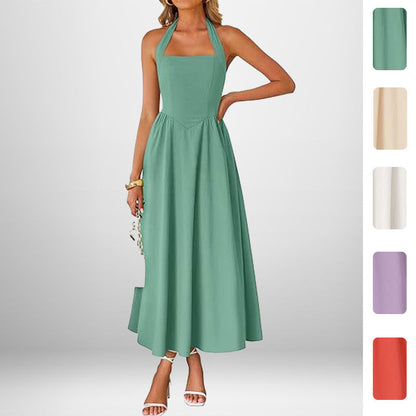 Damen Maxikleid Schulterfreies Halterneck Fließender Rock - Norvielle
