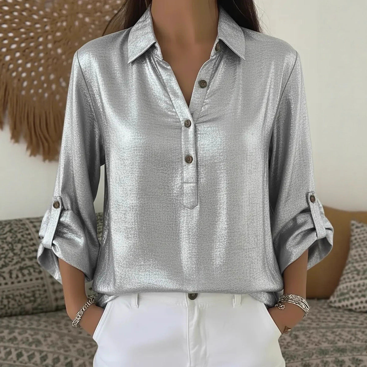 Damen Kurzarmhemd Glitzer Norvielle - Norvielle