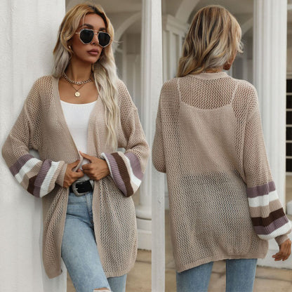 Damen Strickjacke mit Streifenärmeln Locker Passform Norvielle