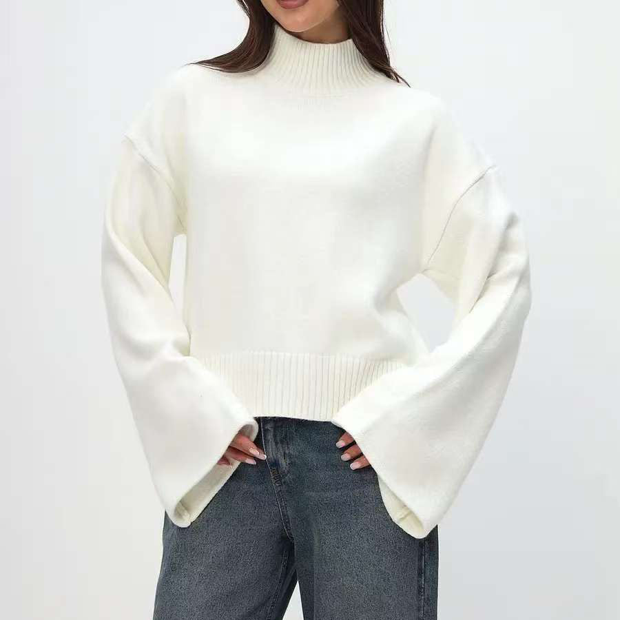 Damen Grobstrickpullover Stehkragen Voluminöse Ärmel Norvielle