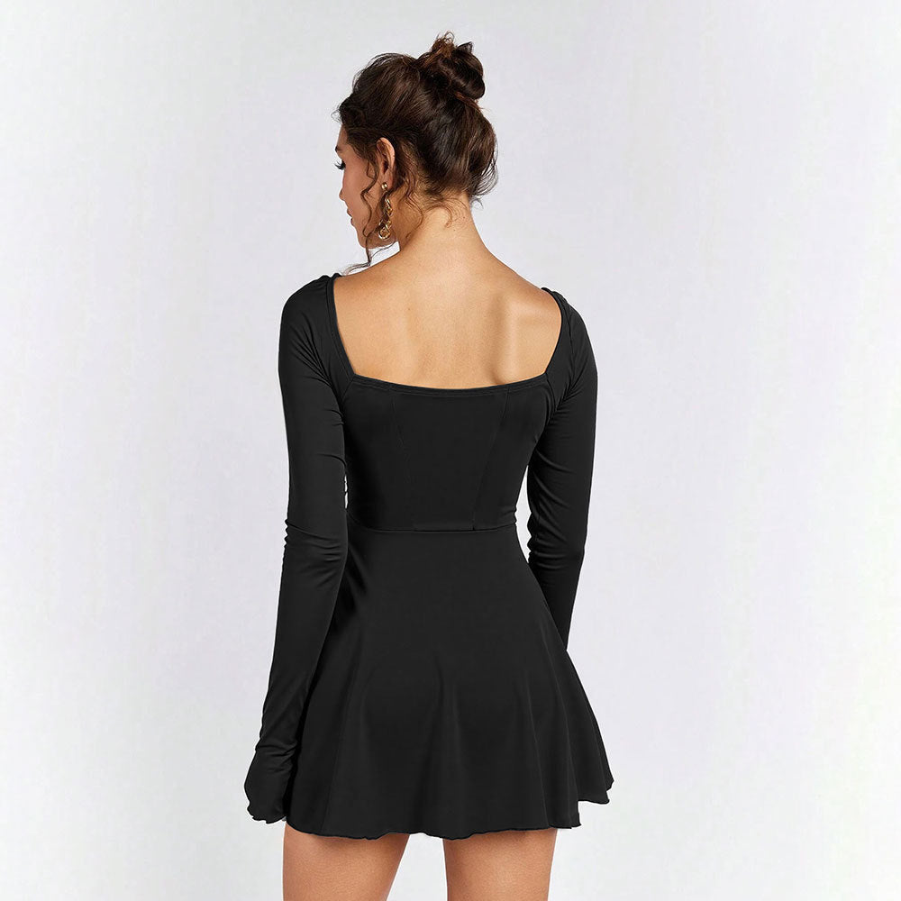 Damen Minikleid Elegante Schnürung V-Ausschnitt Norvielle