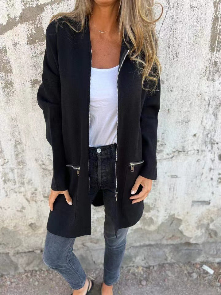Damen Oversized Jacke Reißverschlusstaschen Norvielle