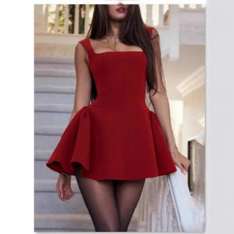 Damen Kurzkleid Schwingender Saum Großer Ausschnitt Norvielle