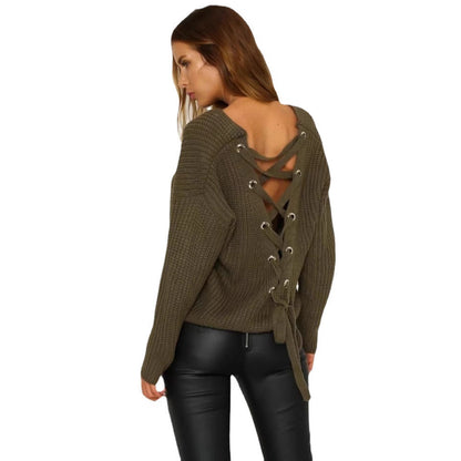 Damen Grobstrickpullover Weit V-Ausschnitt Beige