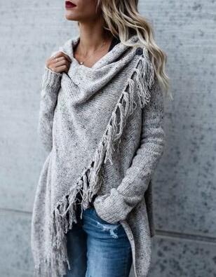Damen Poncho mit Fransen Gemütlich Norvielle
