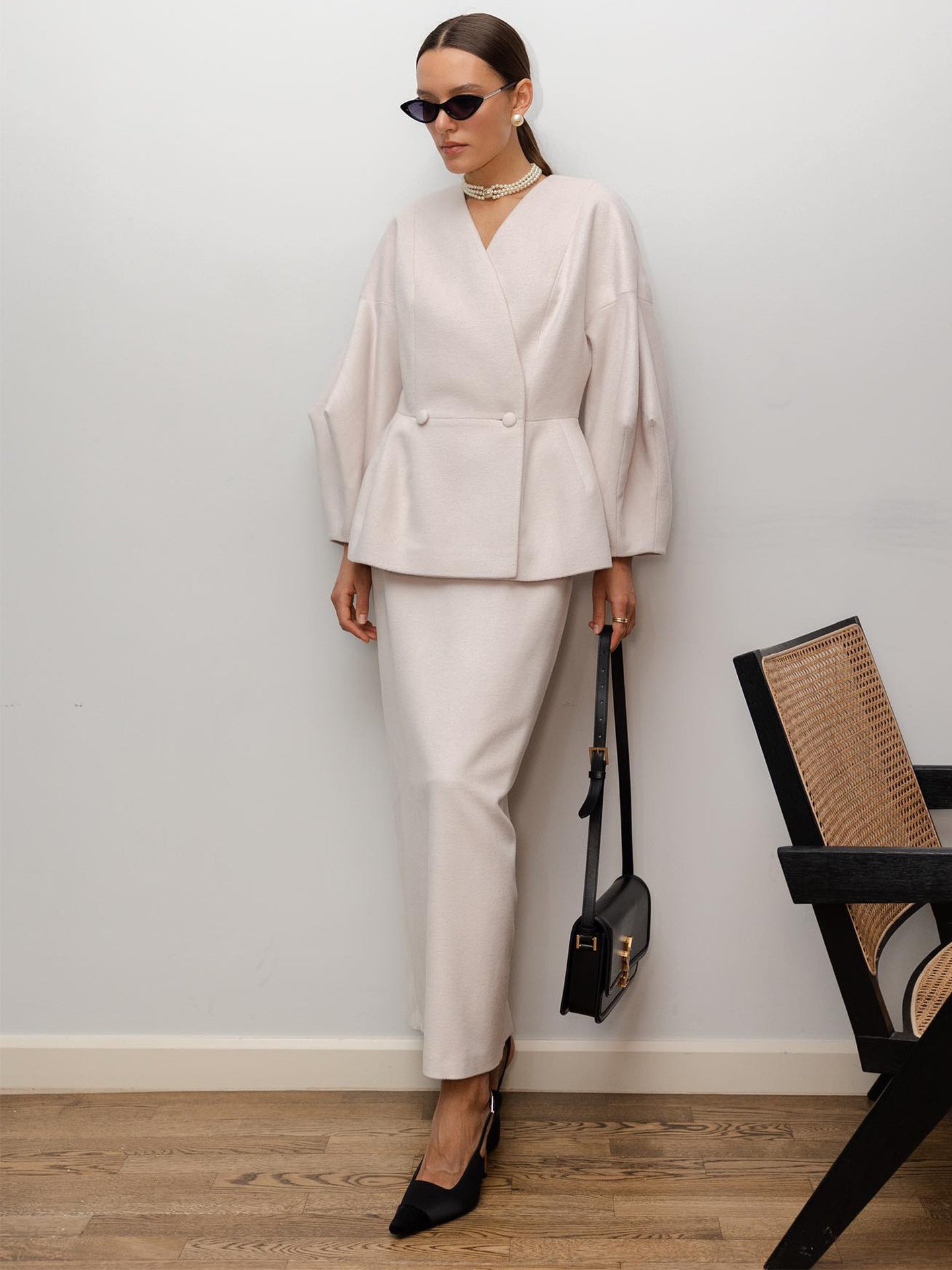 Damen Bleistiftkleid mit Blazer-Oberteil und Puffärmeln Norvielle