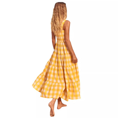 Damen Maxikleid Karomuster Fließender Schnitt Norvielle