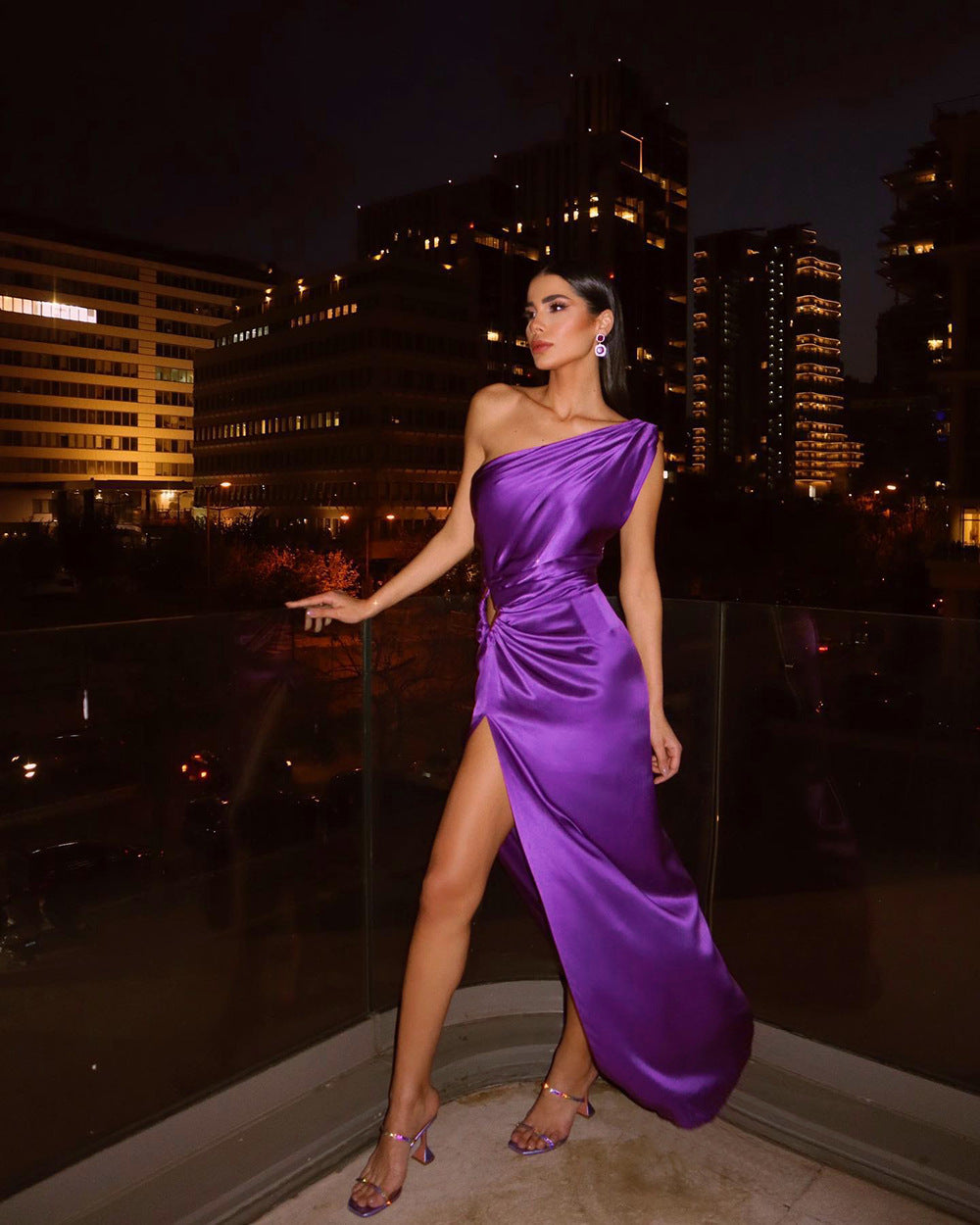 Damen Abendkleid Asymmetrischer Schnitt Schimmer Effekt Norvielle