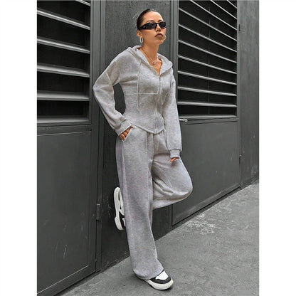 Damen Hoodie-Set Figurbetont Mit Zipper Details