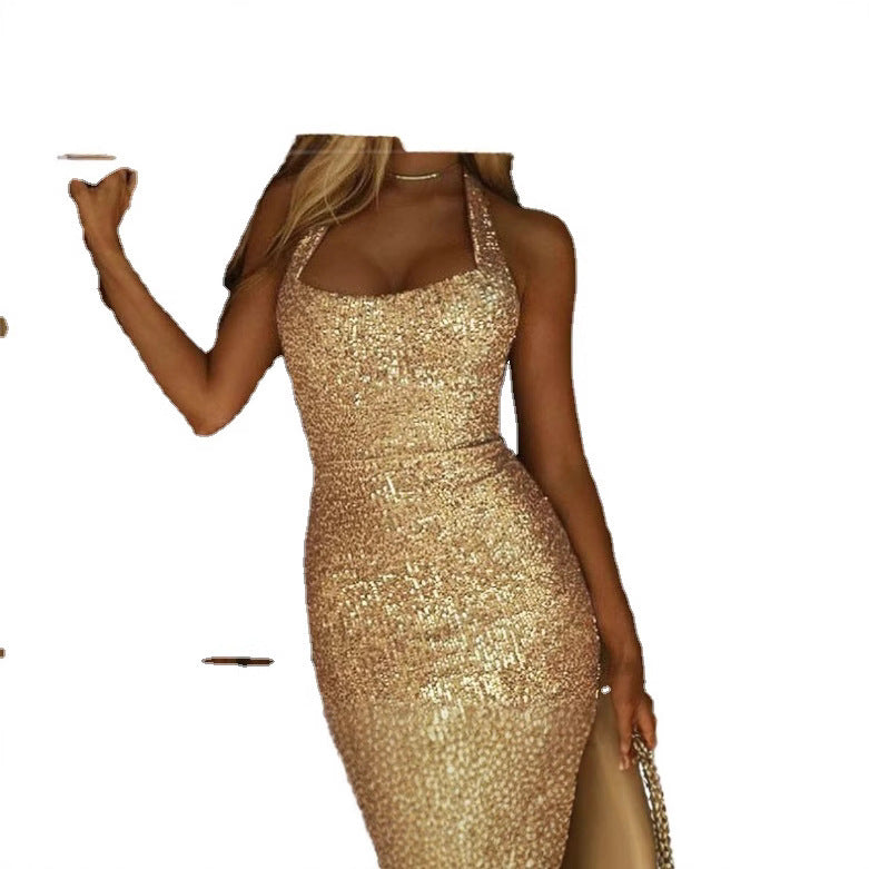 Damen Abendkleid Glitzernd Paillettenbesatz Figurbetont