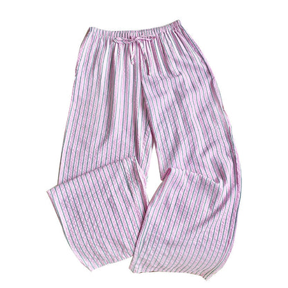 Damen Sommerhose Gestreift Elastischer Bund Beige