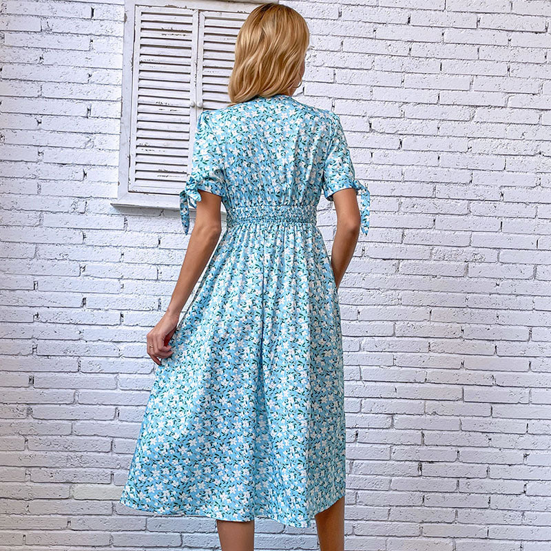 Damen Midi-Kleid Rüschen Wickelkleid Floralmuster