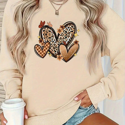 Damen Sweatshirt Herzmotive Baumwolle Weiß