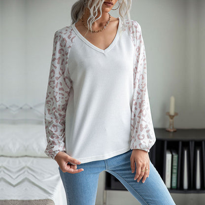 Damen Langarmshirt V-Ausschnitt Strukturierte Ärmel Details Beige